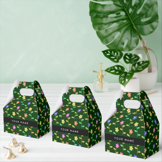 Colorful Flowers, Green Background, Black Favor Boxes (Multiple)