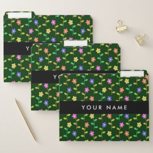 Colorful Flowers, Green Background, Black File Folder