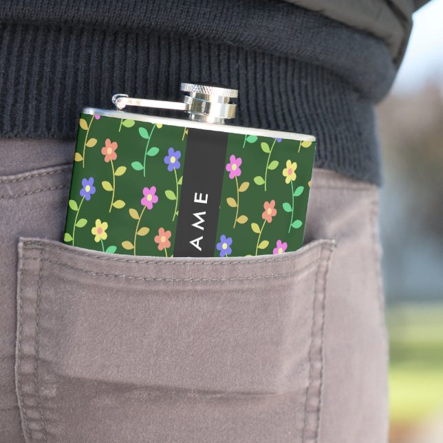 Colorful Flowers, Green Background, Black Flask (In Situ)