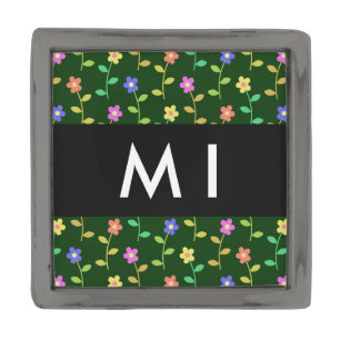 Colorful Flowers, Green Background, Black Gunmetal Finish Lapel Pin