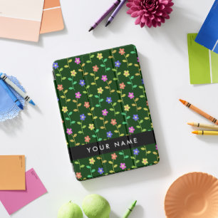 Colorful Flowers, Green Background, Black iPad Pro Cover