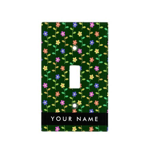 Colorful Flowers Green Background Black Light Switch Cover