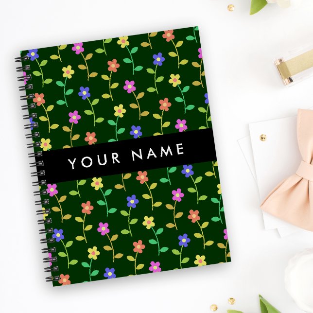 Colorful Flowers, Green Background, Black Notebook (Creator Uploaded)