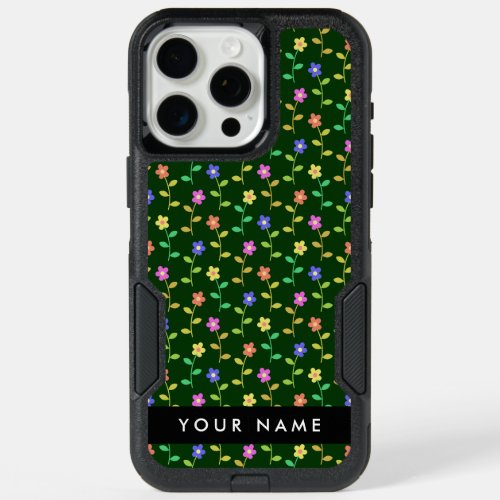 Colorful Flowers Green Background Black iPhone 15 Pro Max Case