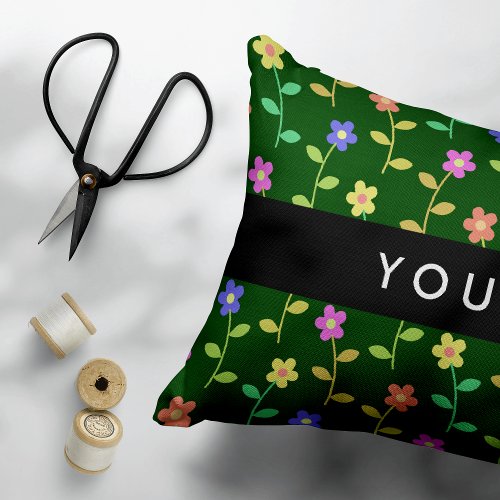 Colorful Flowers Green Background Black Pet Bed