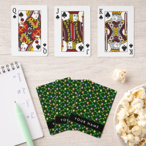 Colorful Flowers Green Background Black Pinochle Cards