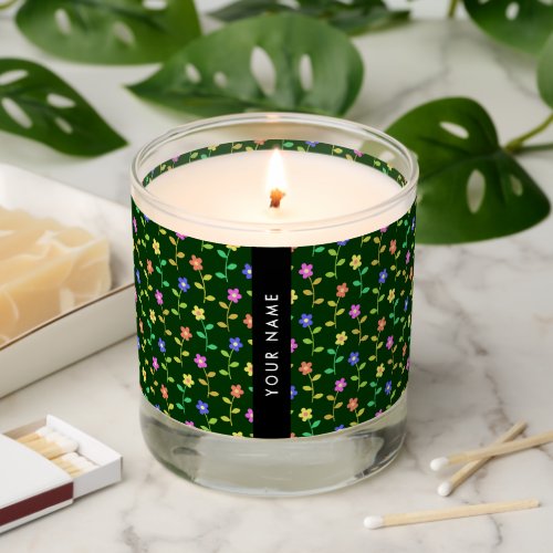 Colorful Flowers Green Background Black Scented Candle