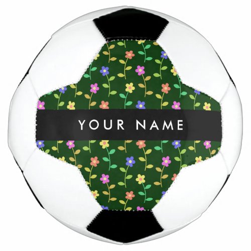 Colorful Flowers Green Background Black Soccer Ball