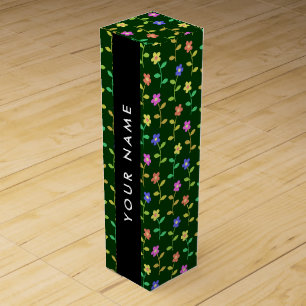 Colorful Flowers, Green Background, Black Wine Box