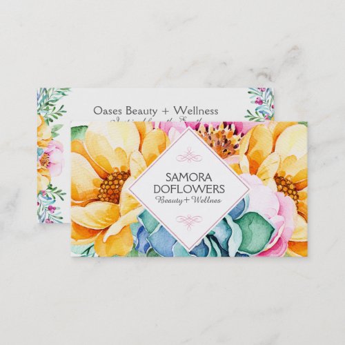 Colorful  Flowers  Green Cactus Watercolors Business Card