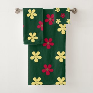 Colorful Flowers Green Decorative Floral Pattern