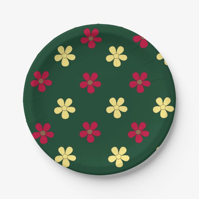 Colorful Flowers Green Floral Summer Weddings Paper Plates (Front)