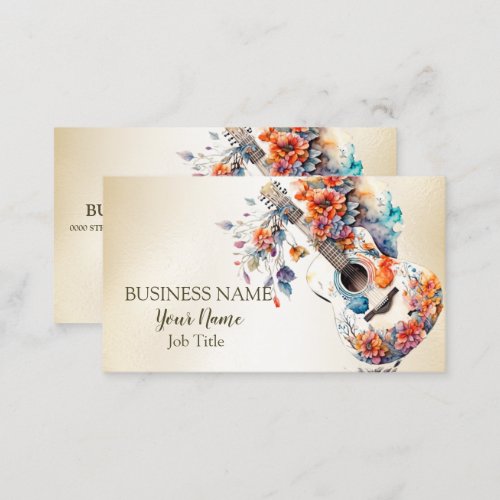 Colorful Flowers Guitar Music Instrument Business Card