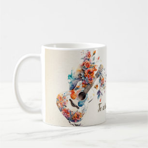 Colorful Flowers Guitar Music Instrument Elegant Coffee Mug