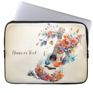 Colorful Flowers Guitar Music Instrument Elegant Laptop Sleeve
