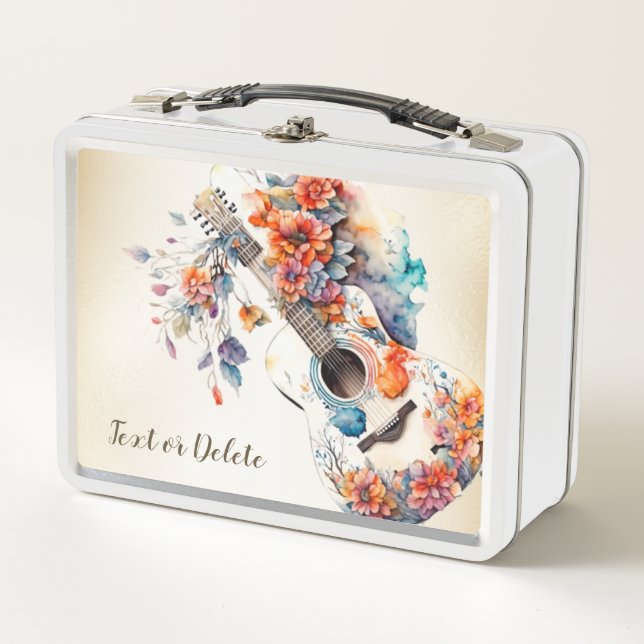 Colorful Flowers Guitar Music Instrument Elegant Metal Lunch Box (Front)