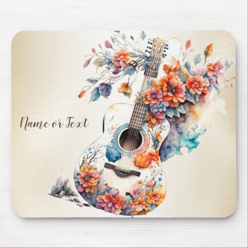 Colorful Flowers Guitar Music Instrument Elegant Mouse Pad