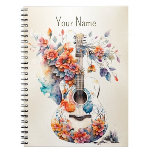 Colorful Flowers Guitar Music Instrument Elegant Notebook