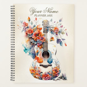 Colorful Flowers Guitar Music Instrument Elegant Planner