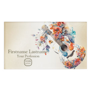 Colorful Flowers Guitar Music Instrument Name Tag