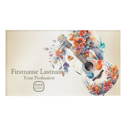 Colorful Flowers Guitar Music Instrument Name Tag