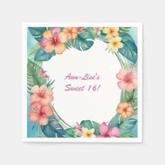 Colorful Flowers Hawaii Birthday Napkins