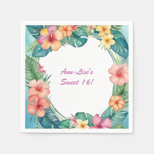 Colorful Flowers Hawaii Birthday Napkins (Front)