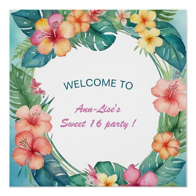 Colorful Flowers Hawaii Birthday Poster (Front)