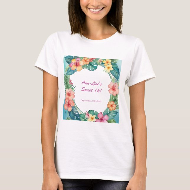 Colorful Flowers Hawaii Birthday T-Shirt (Front)
