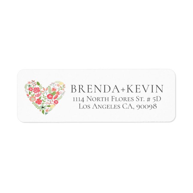 Colorful Flowers Heart Illustration Label (Front)