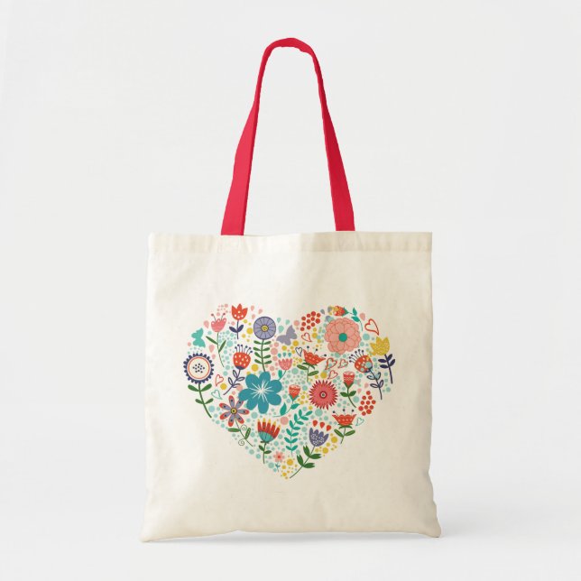 Colorful Flowers Heart Tote Bag (Front)