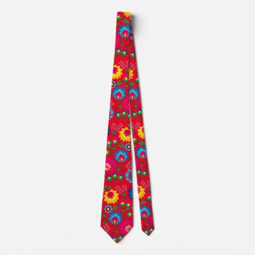 Colorful flowers hot red style tie