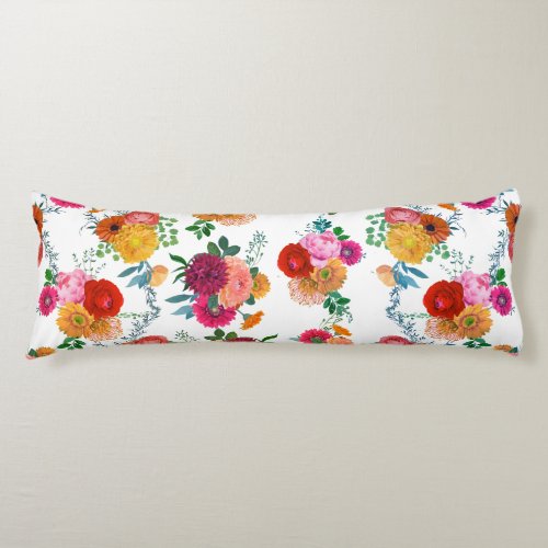 Colorful Flowers Illustration Body Pillow