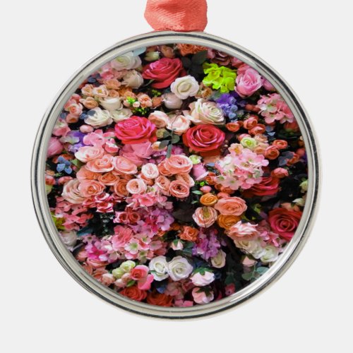 Colorful Flowers in Bloom Floral Bouquet Metal Ornament