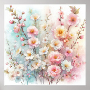 Colorful flowers in soft pastel colors watercolor poster