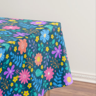 Colorful flowers in sparkling stars pattern D Blue Tablecloth