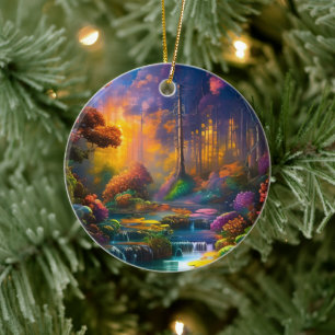 Colorful flowers in the woods ceramic ornament