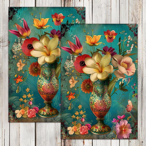 COLORFUL FLOWERS IN VASE DECOUPAGE TISSUE PAPER