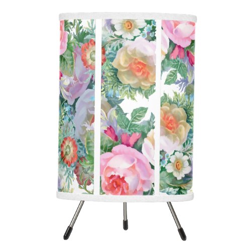 Colorful Flowers In Vertical Stripes Tripod Lamp