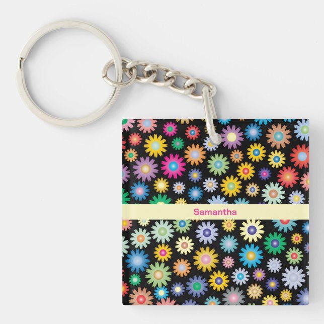 Colorful flowers   keychain (Front)