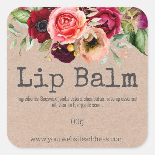 Colorful Flowers Kraft Lip Balm Tube Labels