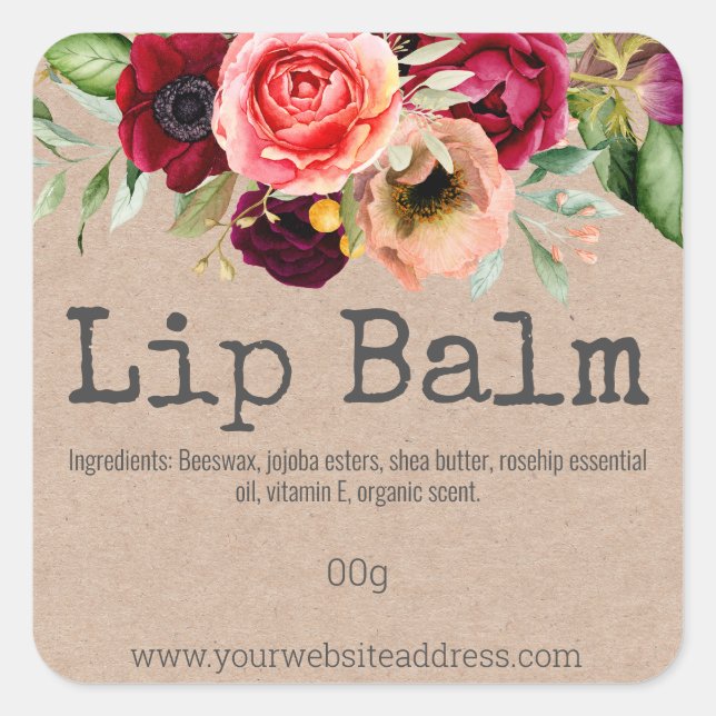 Colorful Flowers Kraft Lip Balm Tube Labels (Front)
