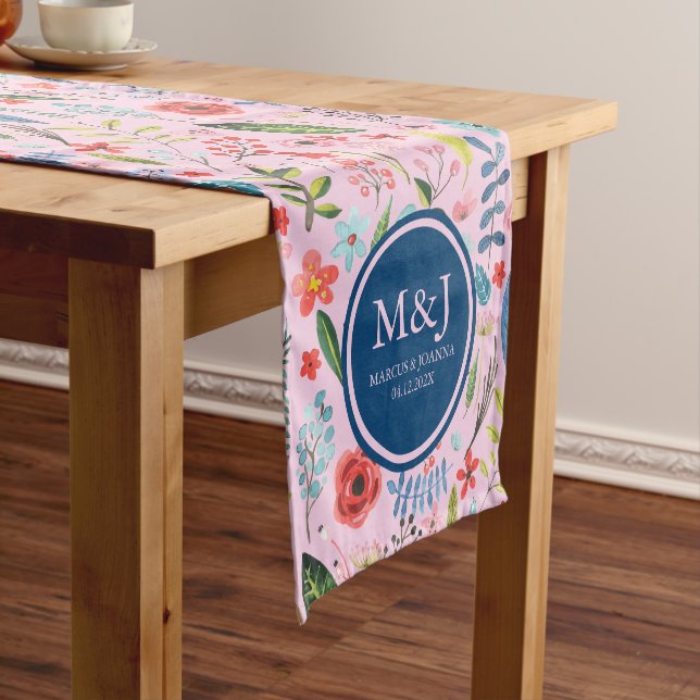 Colorful Flowers & Leafs Botanical Pattern Short Table Runner (In Situ)