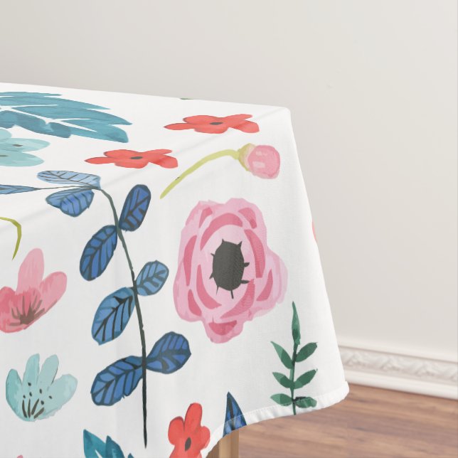 Colorful Flowers & Leafs Botanical Pattern Tablecloth (In Situ)