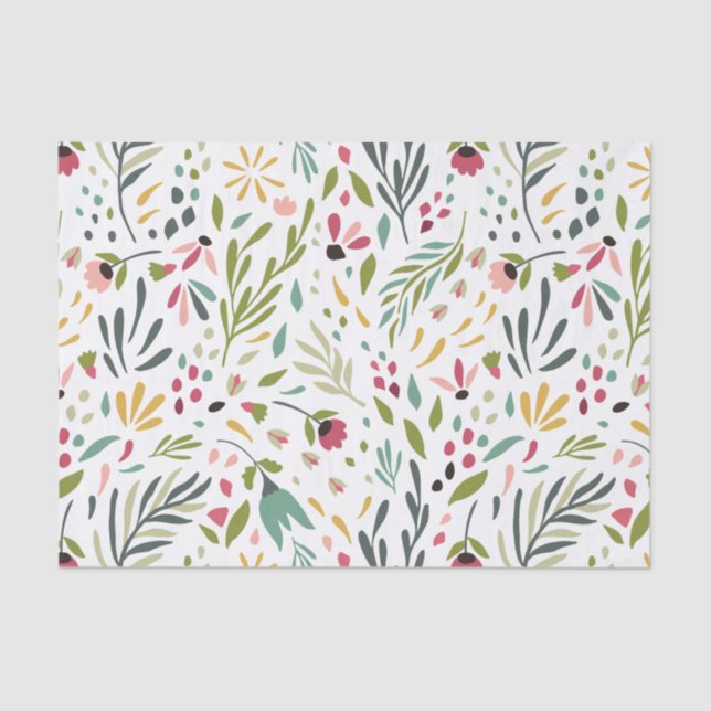 Colorful Flowers & Leafs Pattern Tissue Paper (Front)