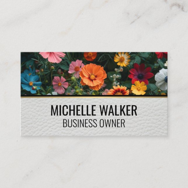 Colorful Flowers | Leather Business Card (Front)