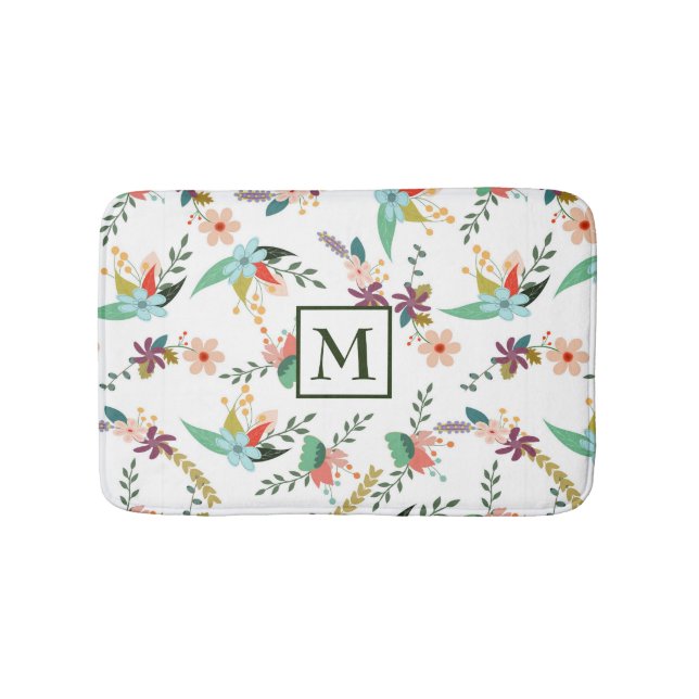 Colorful Flowers & Leaves Bath Mat (Front)