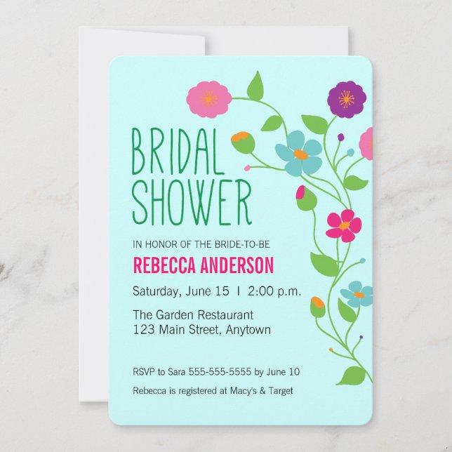 Colorful Flowers & Leaves Bridal Shower Invitation (Front)