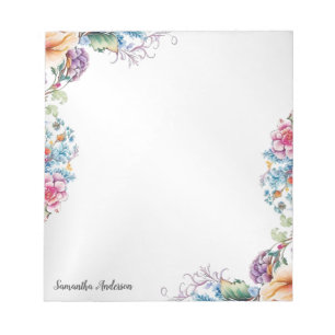Colorful Flowers Leaves Frame Elegant Modern Notepad