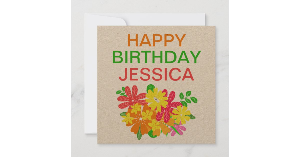 Colorful Flowers Leaves Happy Birthday Name Card Zazzle Com